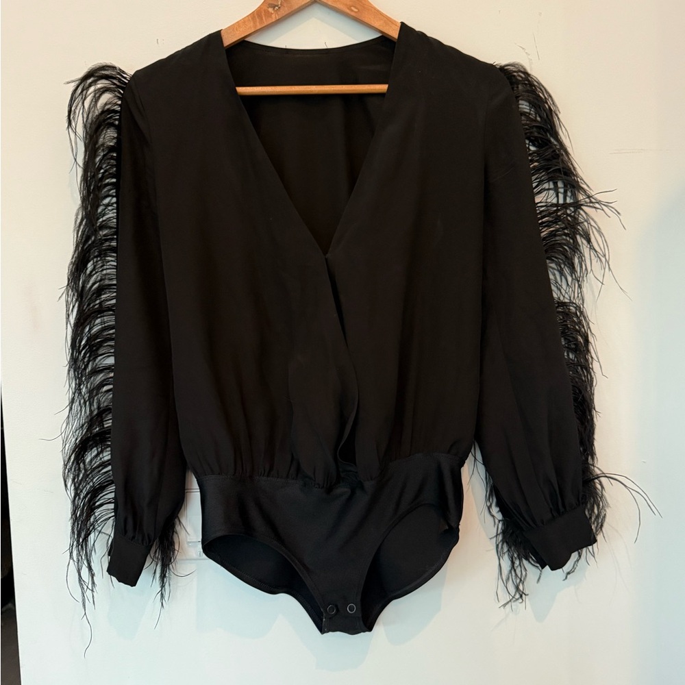 Black Feather Sleeve Bodysuit
